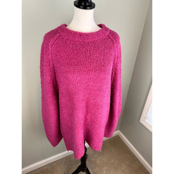 NWOT Free People Oversized Teddy Tunic Sweater Fuchsia -SML - Picture 1 of 10